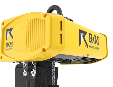 Closeup of R&M Materials Handling’s updated logo on NECH-M equipment